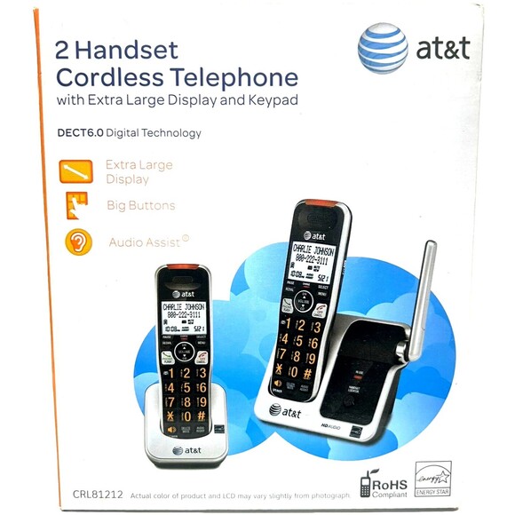 New At&t CRL81212 2-Handset Cordless Phone System with Caller ID Call Waiting - Picture 1 of 6